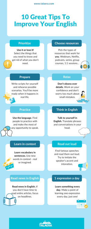 Tips to Learn English - Talaera Infographic